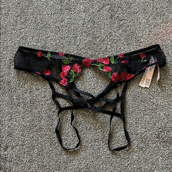 Victoria's Secret Other - VS Black Lace Garter Belt with Red Cherry Embroidery